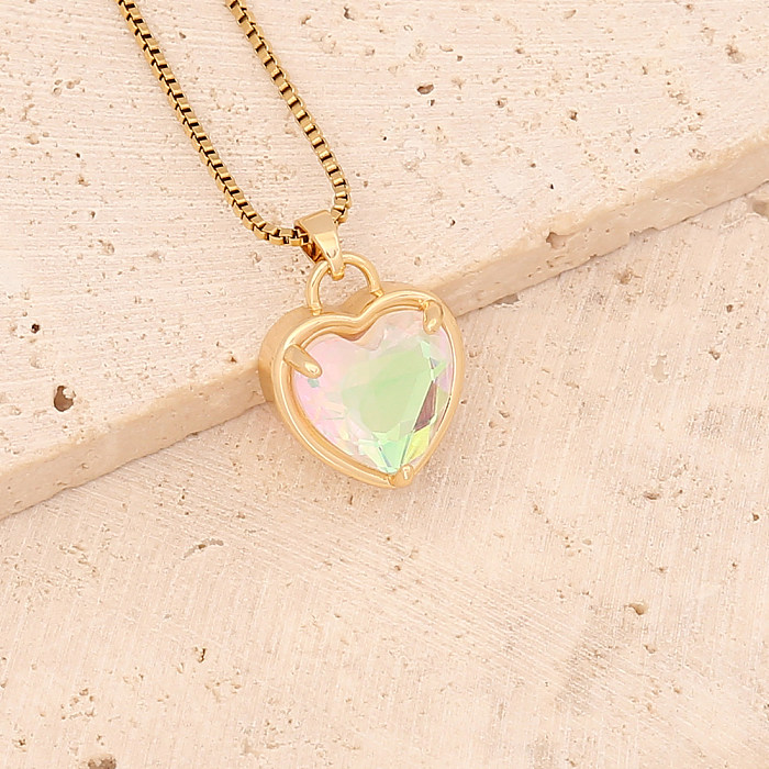 Collier avec pendentif en forme de cœur en acier inoxydable, plaqué or, cristal artificiel, colliers en acier inoxydable, 1 pièce