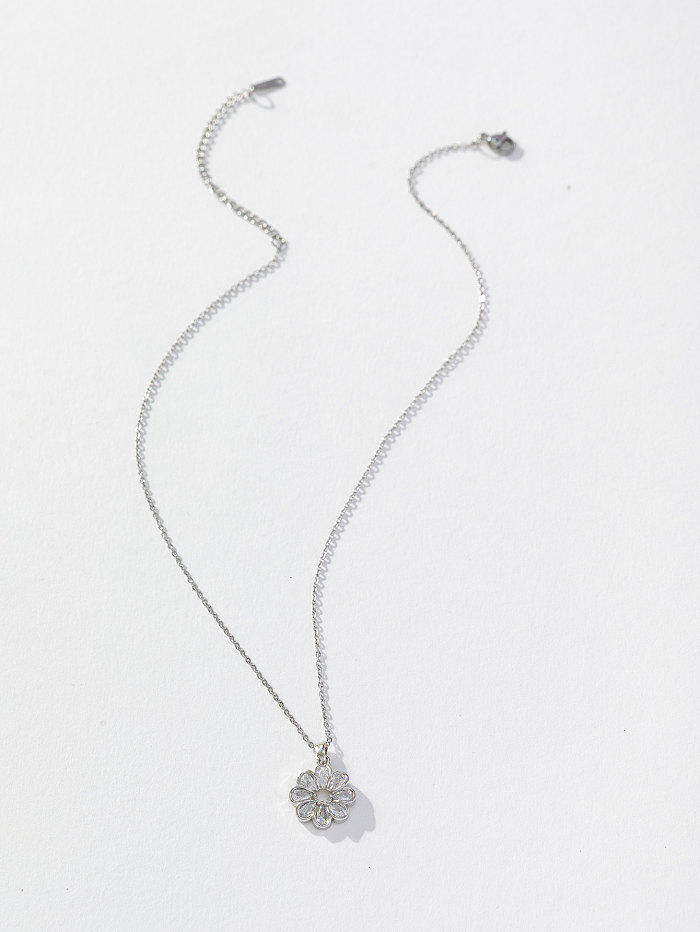 Lässige schlichte Halskette mit Blumen-Anhänger aus Edelstahl mit Kupferbeschichtung und Inlay-Zirkon-Anhänger