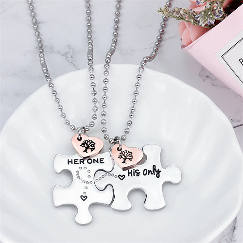 Exclusive For Cross-Border Fashion Hot All-Match Puzzle Stainless Steel Necklace Simple Couple Model Necklace Customizable Factory Direct Sales
