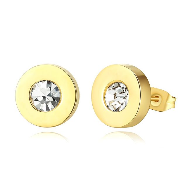 Stainless Steel  Round Zircon Earrings