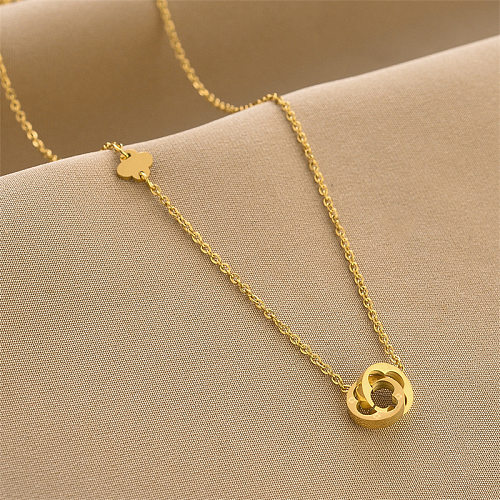 Fashion Four Leaf Clover Round Stainless Steel Plating Hollow Out Necklace 1 Piece