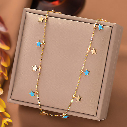 Elegant Pentagram Rectangle Stainless Steel Plating Pendant Necklace