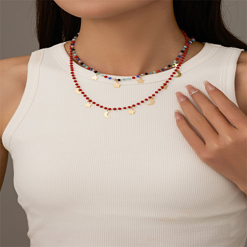 Simple Style Star Stainless Steel  Beaded Gold Plated Necklace