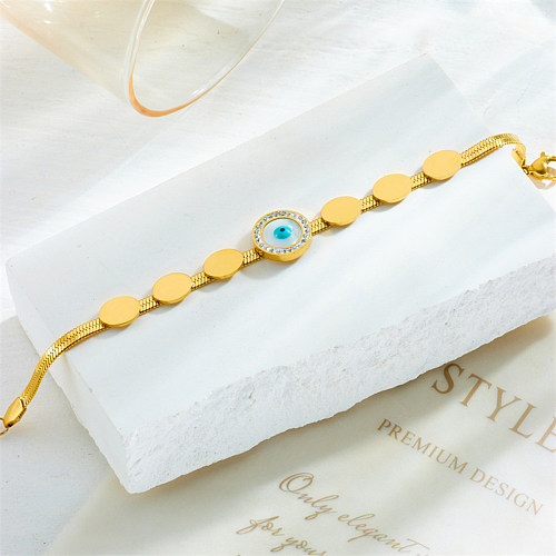 Wholesale Classical Simple Style Round Eye Titanium Steel Plating Inlay 18K Gold Plated Turquoise Shell Bracelets
