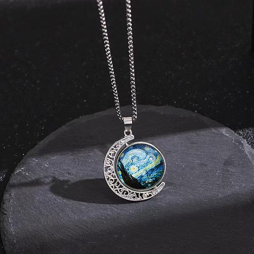 Casual Streetwear Moon Stainless Steel  Alloy Silver Plated Pendant Necklace