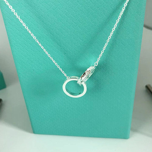 Classic Style Double Ring Stainless Steel Pendant Necklace