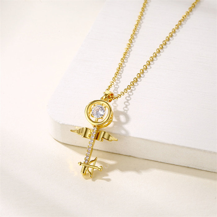 Simple Style Heart Shape Key Stainless Steel  Stainless Steel Plating Inlay Zircon 18K Gold Plated Gold Plated Pendant Necklace