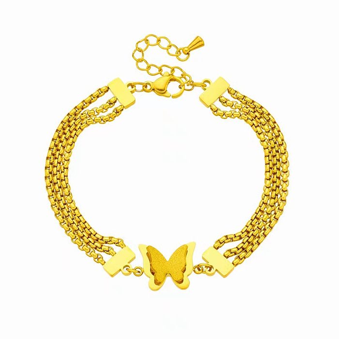 Casual Roman Style Butterfly Titanium Steel Plating 18K Gold Plated Bracelets