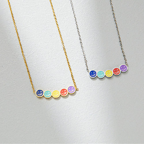 Wholesale Sweet Simple Style Rainbow Smiley Face Stainless Steel Pendant Necklace