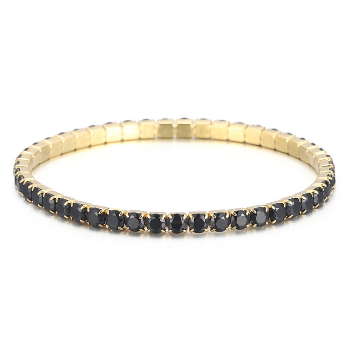 Elegant Solid Color Titanium Steel Plating Inlay Artificial Gemstones 18K Gold Plated Bracelets