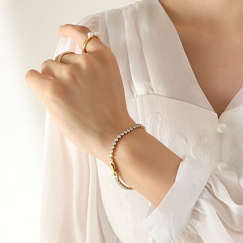 Retro Geometric Titanium Steel Bracelets Inlay Zircon Stainless Steel Bracelets