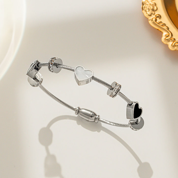 Bracelet en Zircon de coquille d'incrustation de placage d'acier de titane de forme de coeur de Style Simple doux