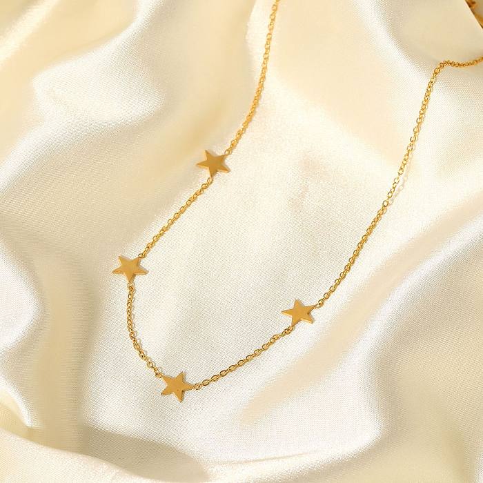 Mode Einfache Stern Feine Kugel Perle Damen Edelstahl Halskette