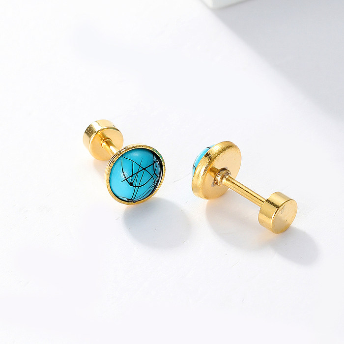 1 Pair Fashion Round Stainless Steel  Plating Inlay Turquoise Ear Studs