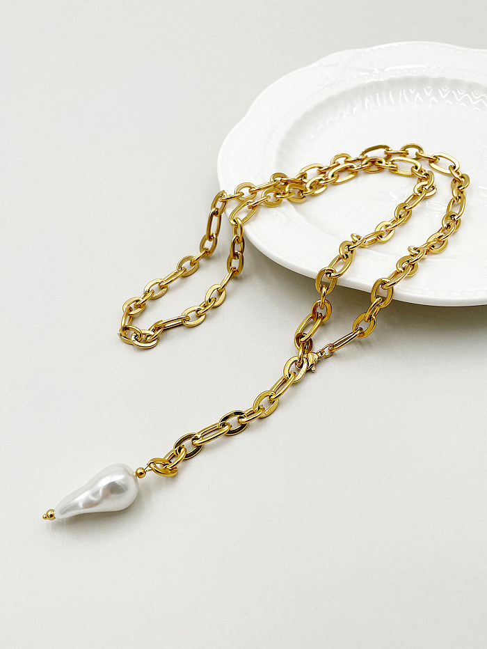 Lässige, schlichte Streetwear-Halskette mit unregelmäßigem Edelstahlüberzug und vergoldetem Anhänger