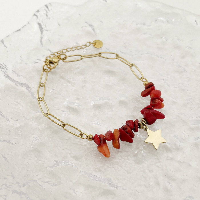 Lässige, moderne, unregelmäßige Stern-Armbänder aus Edelstahl mit Perlenbeschichtung und vergoldet
