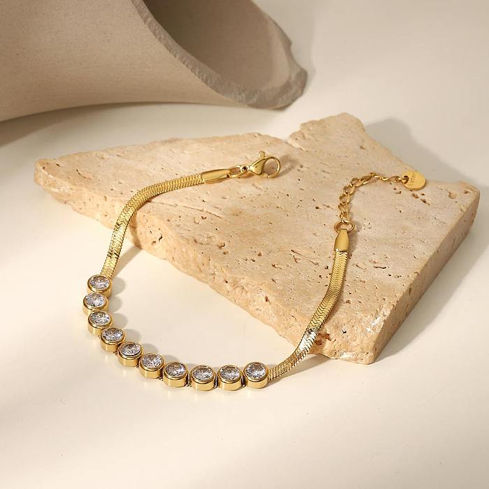 Wholesale Vintage Style Simple Style Solid Color Stainless Steel Plating Chain Inlay 18K Gold Plated Zircon Bracelets