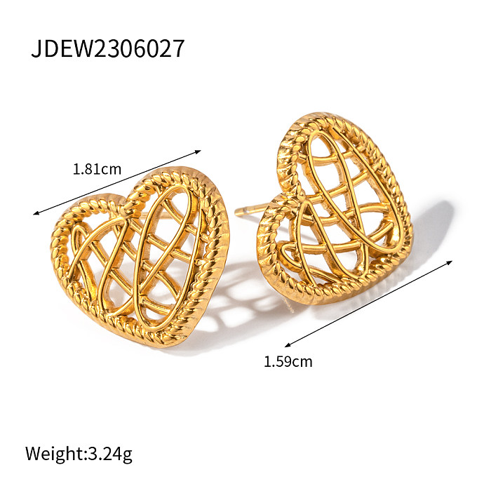 1 par de brincos em forma de coração estilo simples, aço inoxidável banhado a ouro 18K