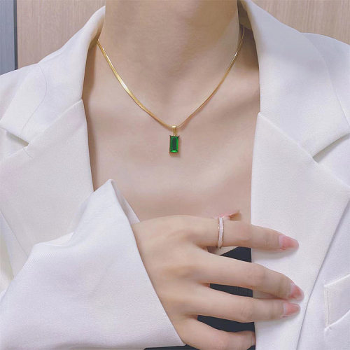 Simple Style Commute Rectangle Stainless Steel Plating Inlay Zircon Pendant Necklace
