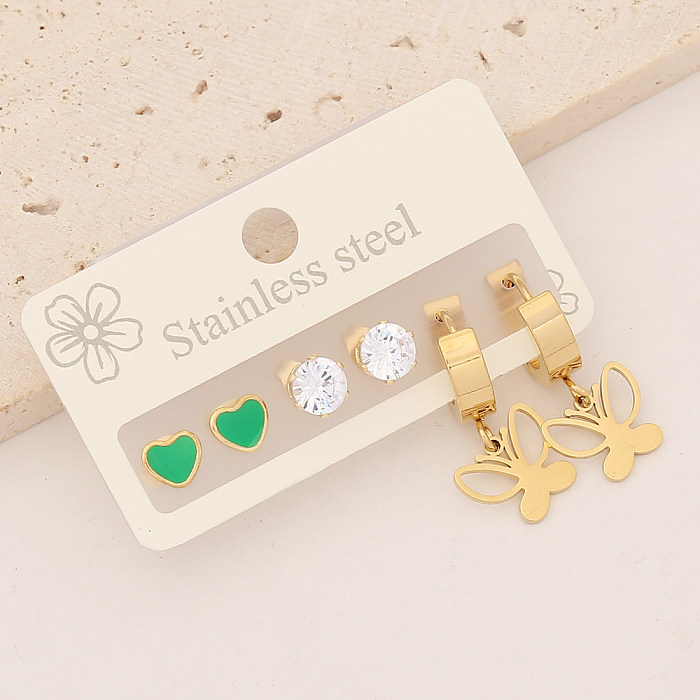 1 Set Elegant Simple Style Heart Shape Butterfly Plating Stainless Steel  Drop Earrings