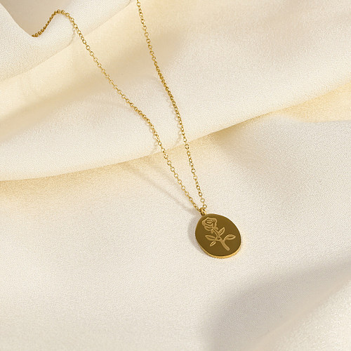 Collar con colgante chapado en oro de 18 quilates de metal con hendidura de acero inoxidable con flor de estilo francés, cadena para suéter