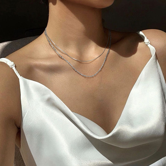 IG Style Vacation Solid Color Stainless Steel  Layered Plating 18K Gold Plated Double Layer Necklaces