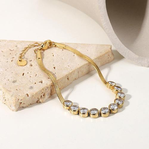 Bracelets en Zircon plaqué or 18 carats, Style Vintage, couleur unie, incrustation de chaîne en acier inoxydable, vente en gros