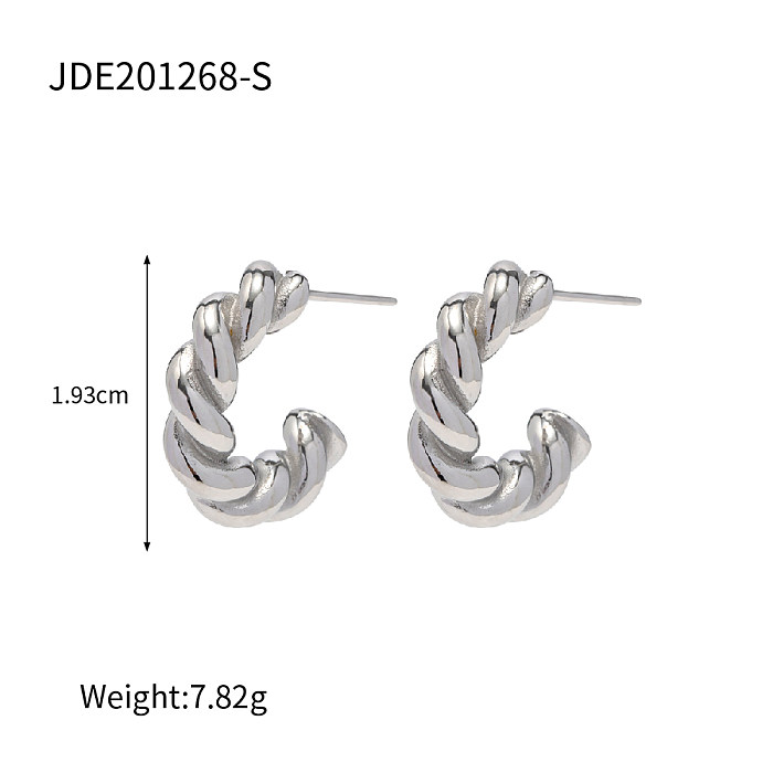 1 paire de boucles d'oreilles torsadées Style INS en acier inoxydable plaqué or blanc