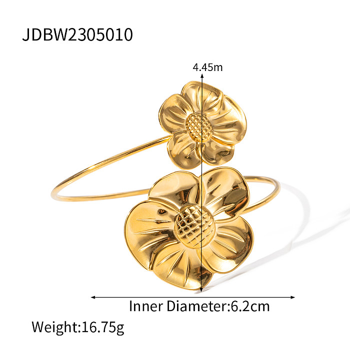 Elegant Lady Geometric Flower Stainless Steel 18K Gold Plated Bangle In Bulk