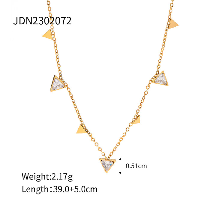 1 Piece INS Style Triangle Stainless Steel  Plating Inlay Zircon Pendant Necklace