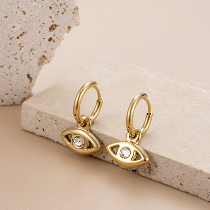 Pendientes chapados en oro con incrustaciones de acero inoxidable, aretes elegantes con forma de corazón, ojo, mariposa, perla de imitación, 1 par