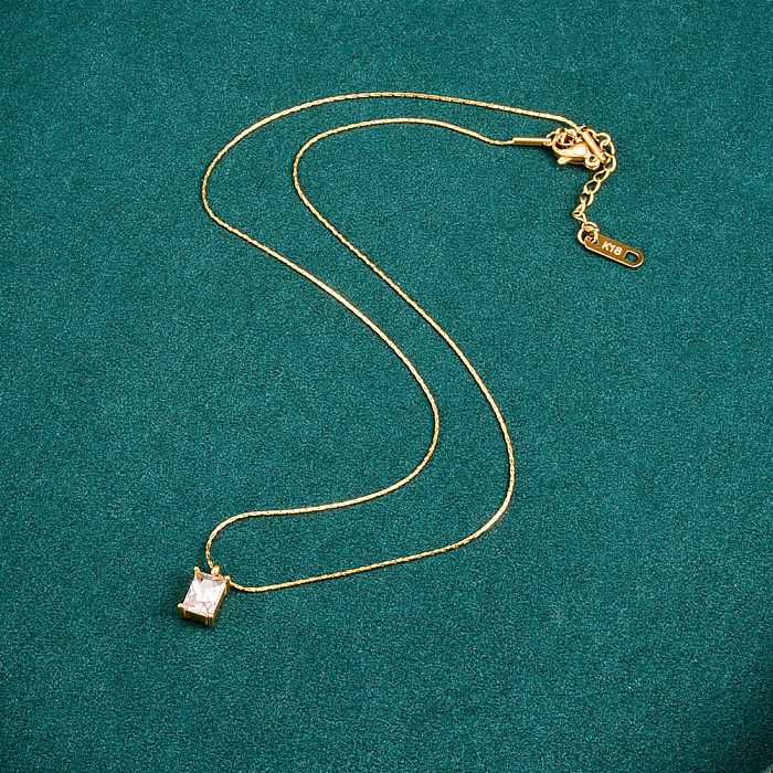 1 Stück modische, quadratische Halskette mit Zirkon-Anhänger und Inlay aus Edelstahl