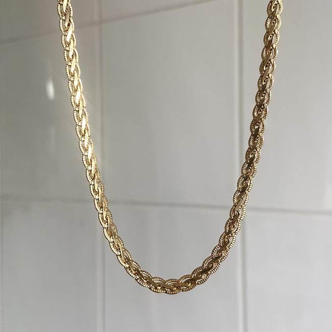 Lässige, einfarbige, 18 Karat vergoldete Halskette im IG-Stil aus Edelstahl