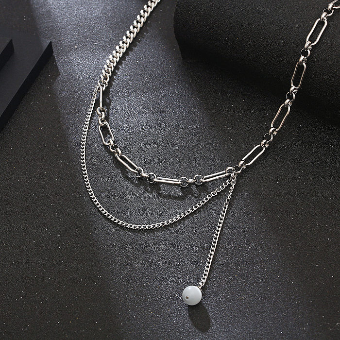 Simple Style Solid Color Stainless Steel Beaded Polishing Chain Necklace