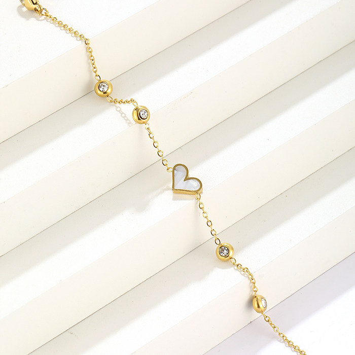 Simple Style Korean Style Heart Shape Stainless Steel Plating Inlay Artificial Diamond 18K Gold Plated Bracelets