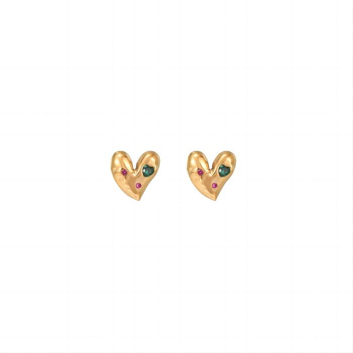 1 Paar luxuriöse Ohrstecker in Herzform mit Inlay aus Edelstahl mit Zirkon und 18-Karat-Vergoldung