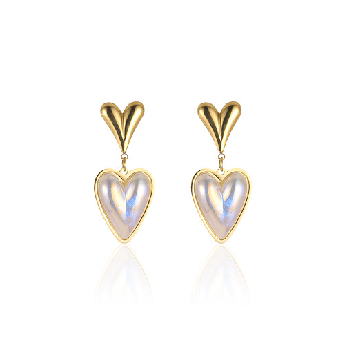 1 paire de boucles d'oreilles pendantes en acier inoxydable plaqué or 18 carats, Style Vintage, en forme de cœur