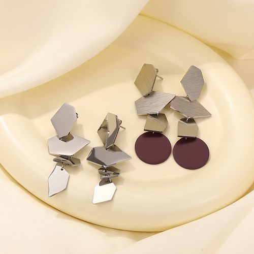 1 paire de boucles d'oreilles pendantes en acier inoxydable, Style Simple, polissage irrégulier