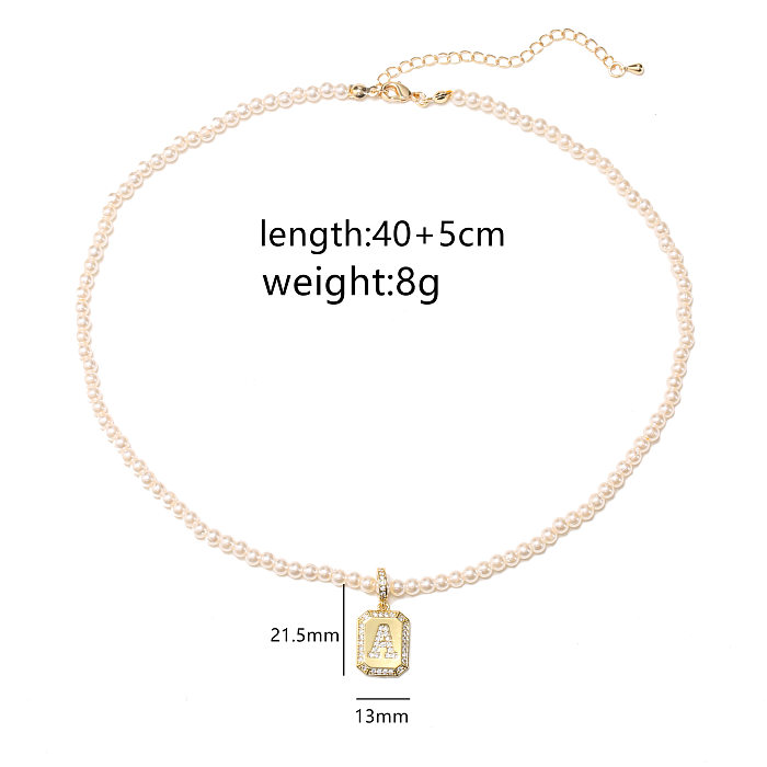 Women'S Fashion Geometric Letter Imitation Pearl Gold Plated Artificial Rhinestones Necklace Stainless Steel  Necklaces