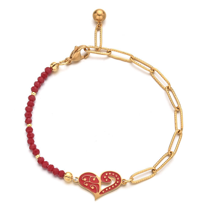 Bracelets de placage de perles en pierre naturelle en acier inoxydable en forme de coeur Streetwear