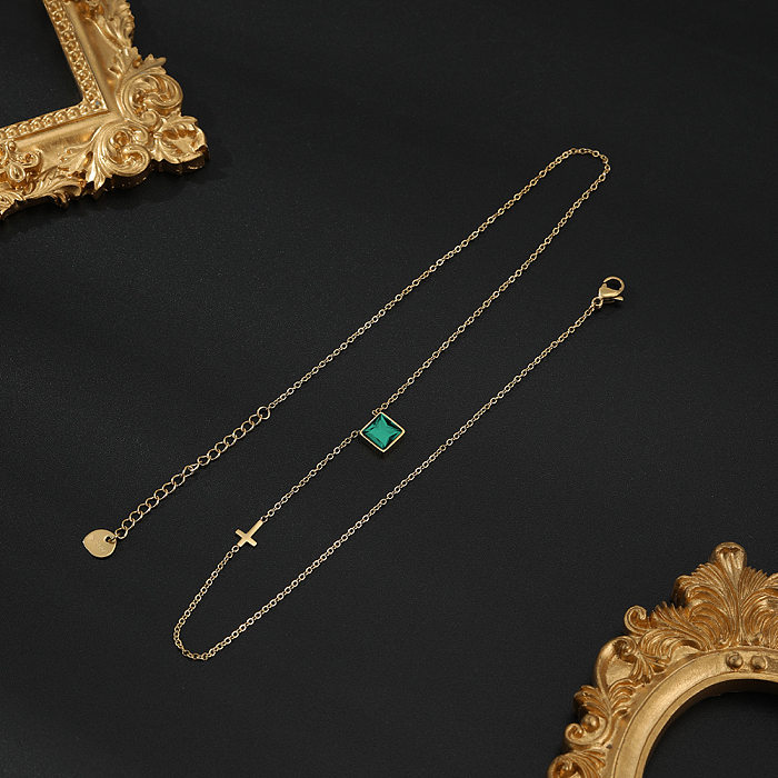 Modische quadratische Edelstahl-Halskette mit Naturstein-Edelstahl-Halsketten