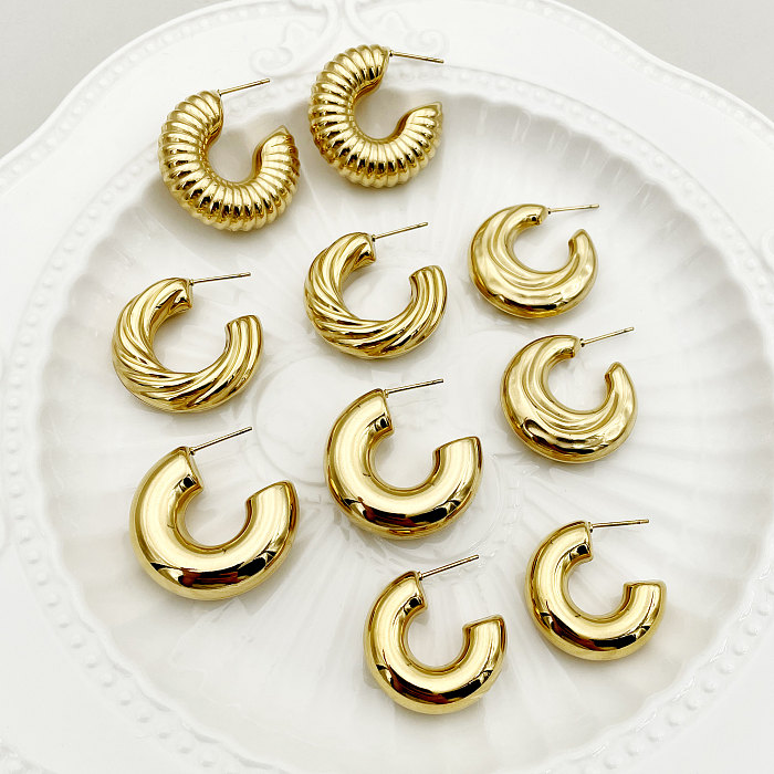 1 Pair Nordic Style Commute Spiral Stripe Enamel Plating Stainless Steel  Gold Plated Ear Studs