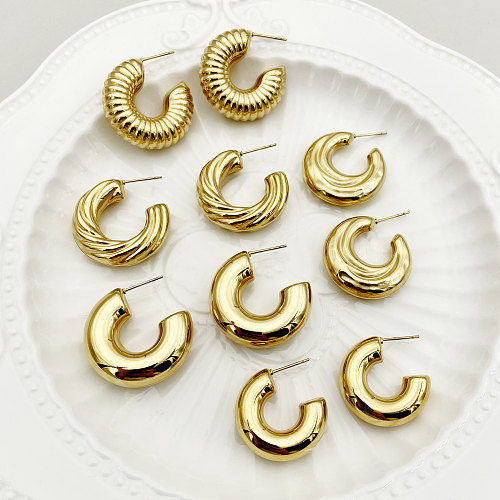1 par de pendientes chapados en oro de acero inoxidable con revestimiento esmaltado a rayas en espiral de estilo nórdico