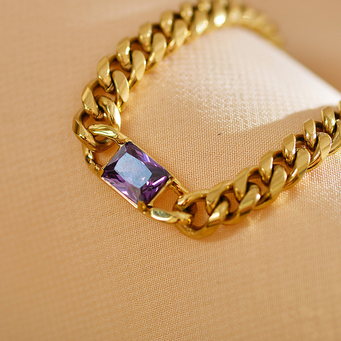 Elegant Luxurious Simple Style Rectangle Stainless Steel Gold Plated Zircon Bracelets In Bulk