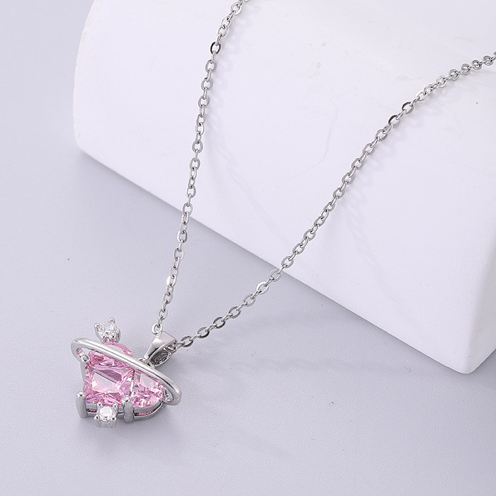 Simple Style Heart Shape Stainless Steel  Plating Inlay Zircon Silver Plated Necklace