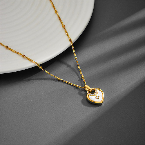 Collier pendentif plaqué or 18 carats avec coquille en acier inoxydable en forme de cœur Streetwear