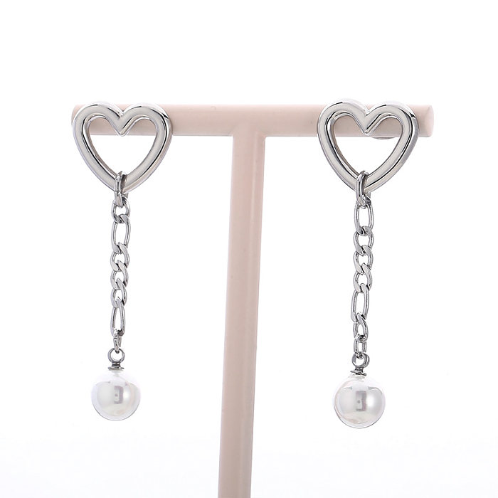 1 Pair Modern Style Streetwear Heart Shape Stainless Steel  Pearl Plating Drop Earrings