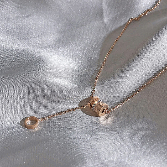 Estilo simples círculo chapeamento de aço inoxidável embutimento colar de pingente de diamante artificial
