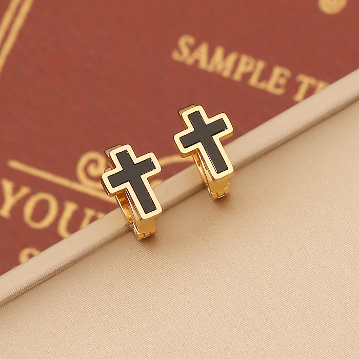1 Paar Retro-Edelstahl-Emaille-Ohrringe im einfachen Stil mit Kreuz, Stern, Herzform