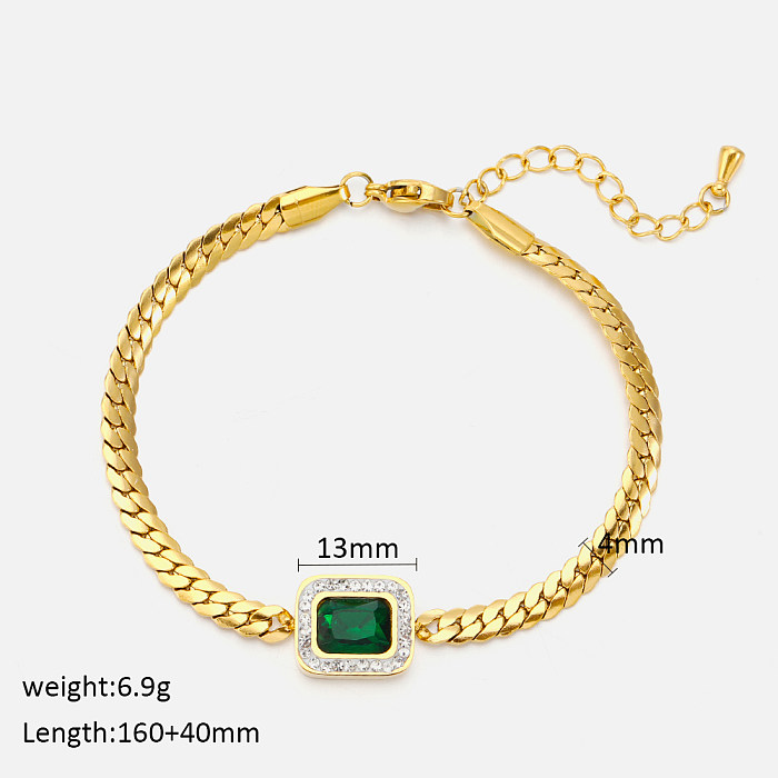 Casual Simple Style Rectangle Stainless Steel Plating Inlay Zircon 18K Gold Plated Bracelets